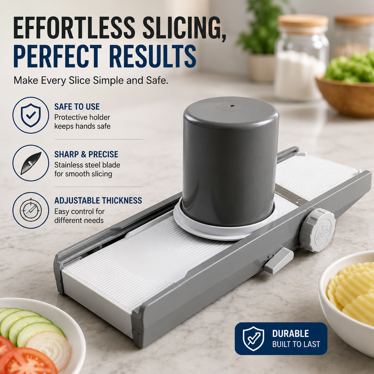 Adjustable Rotary Vegetable Slicer &amp; Mandoline Cutter – Multi-Function Kitchen Slicer for Fruits &amp; Vegetables