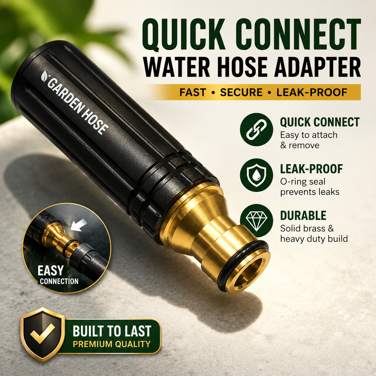 High-Pressure Brass Water Spray Nozzle – Adjustable Metal Garden Hose Sprayer for Car Wash &amp; Outdoor Cleaning