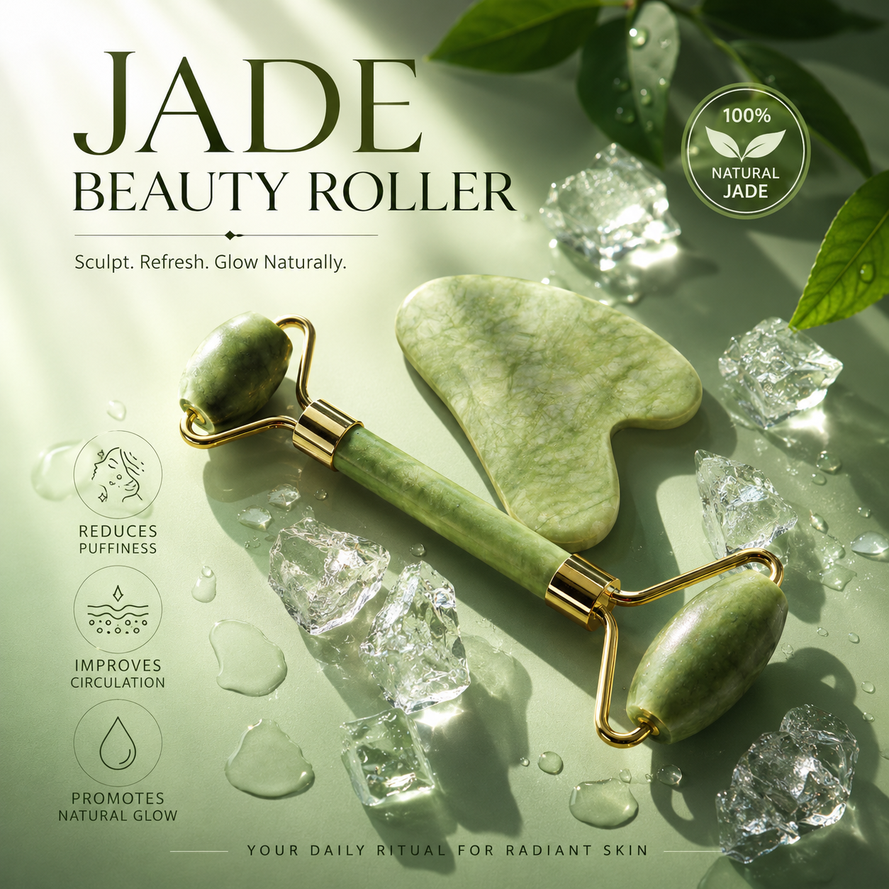 Premium Natural Jade Beauty Roller &amp; Gua Sha Facial Massage Set – Sculpt, Depuff &amp; Enhance Natural Glow