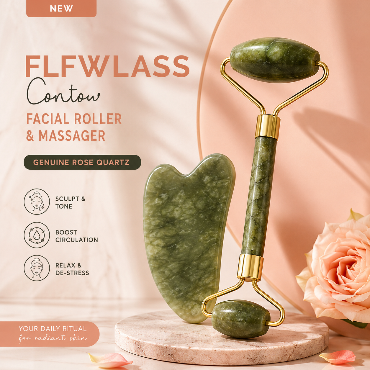 Premium Natural Jade Beauty Roller &amp; Gua Sha Facial Massage Set – Sculpt, Depuff &amp; Enhance Natural Glow