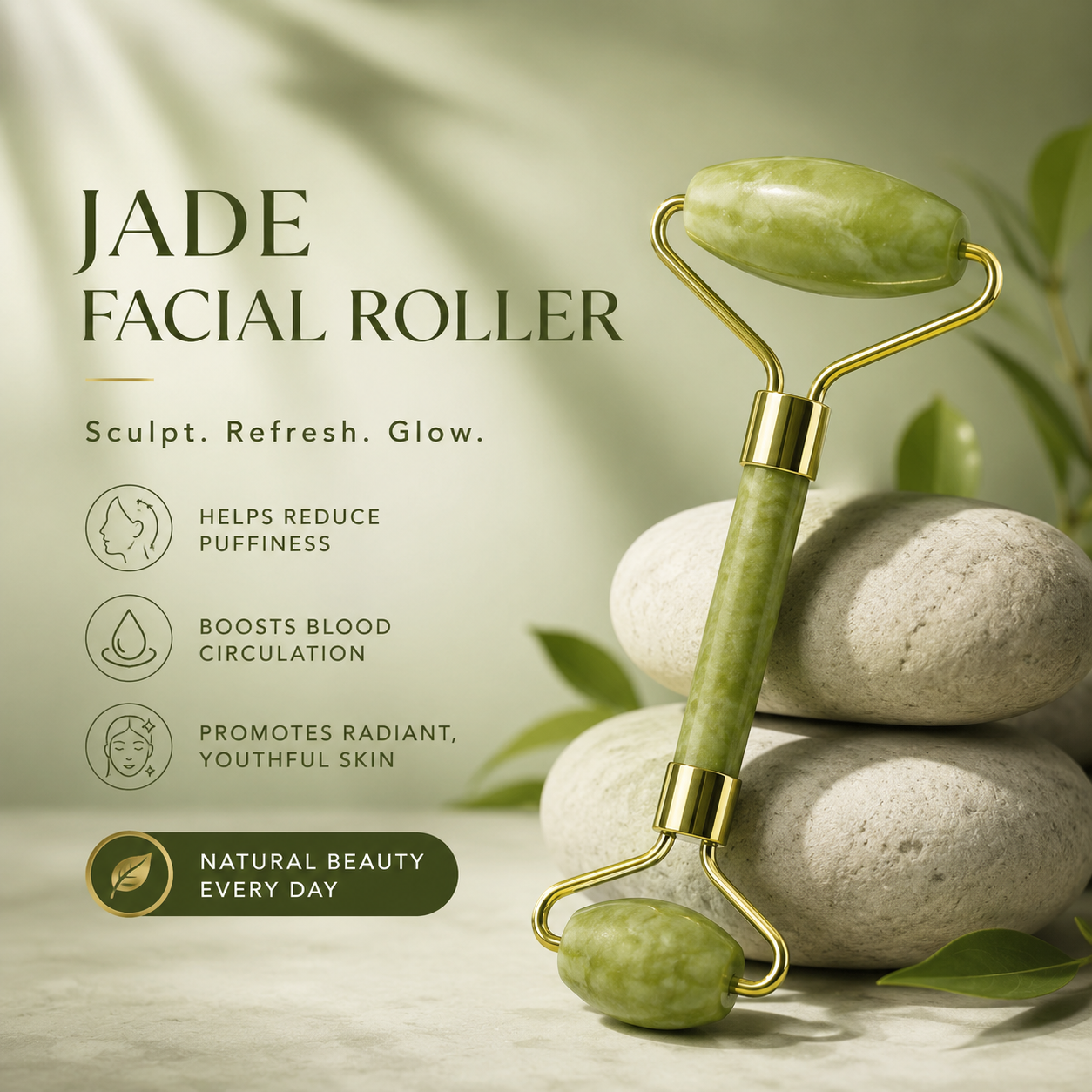 Premium Natural Jade Beauty Roller &amp; Gua Sha Facial Massage Set – Sculpt, Depuff &amp; Enhance Natural Glow