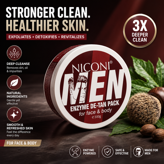 Niconi Men Enzyme De-Tan Pack – Deep Cleansing Face &amp; Body Tan Removal Mask for Men (300g)