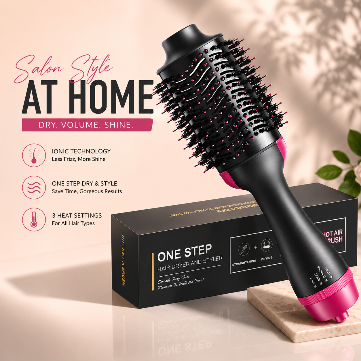 One-Step Hot Air Hair Dryer Brush – Volumizing Blow Dryer &amp; Styling Brush for Salon-Quality Hair