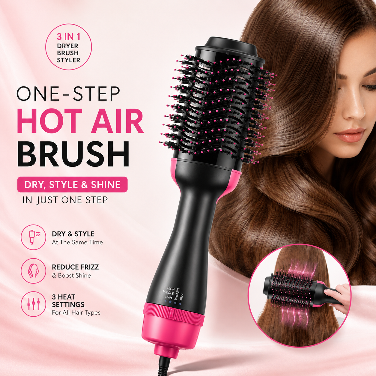 One-Step Hot Air Hair Dryer Brush – Volumizing Blow Dryer &amp; Styling Brush for Salon-Quality Hair
