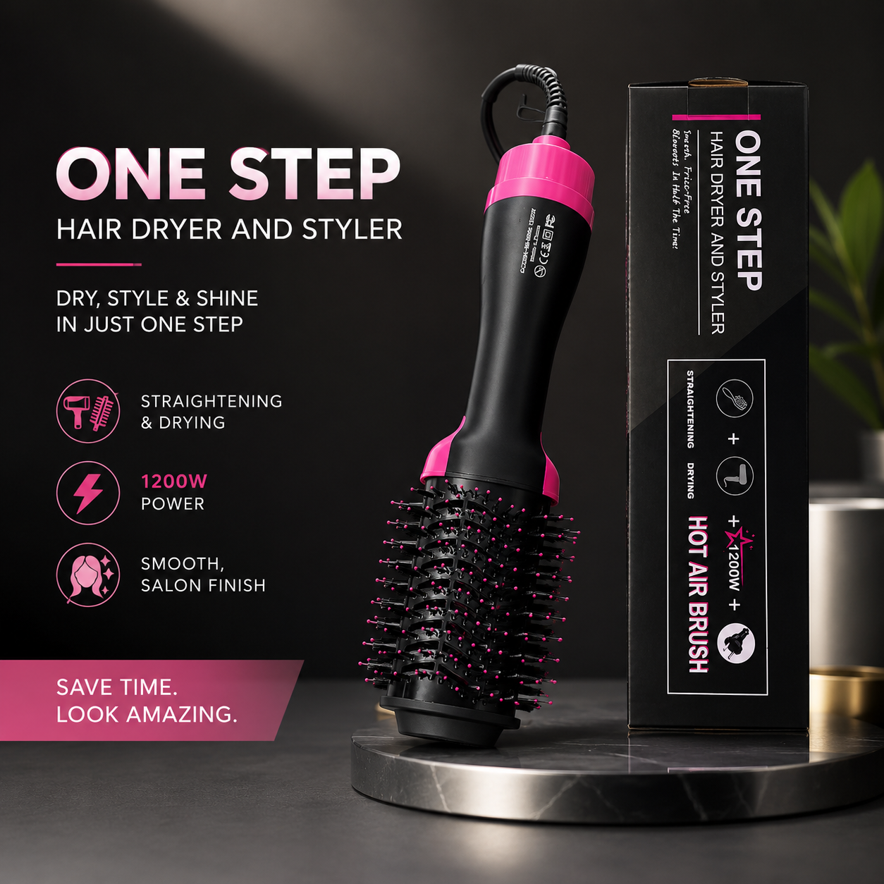 One-Step Hot Air Hair Dryer Brush – Volumizing Blow Dryer &amp; Styling Brush for Salon-Quality Hair