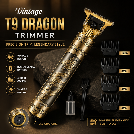 Vintage T9 Dragon Professional Hair Trimmer – Cordless Rechargeable Beard &amp; Hair Clipper Kit