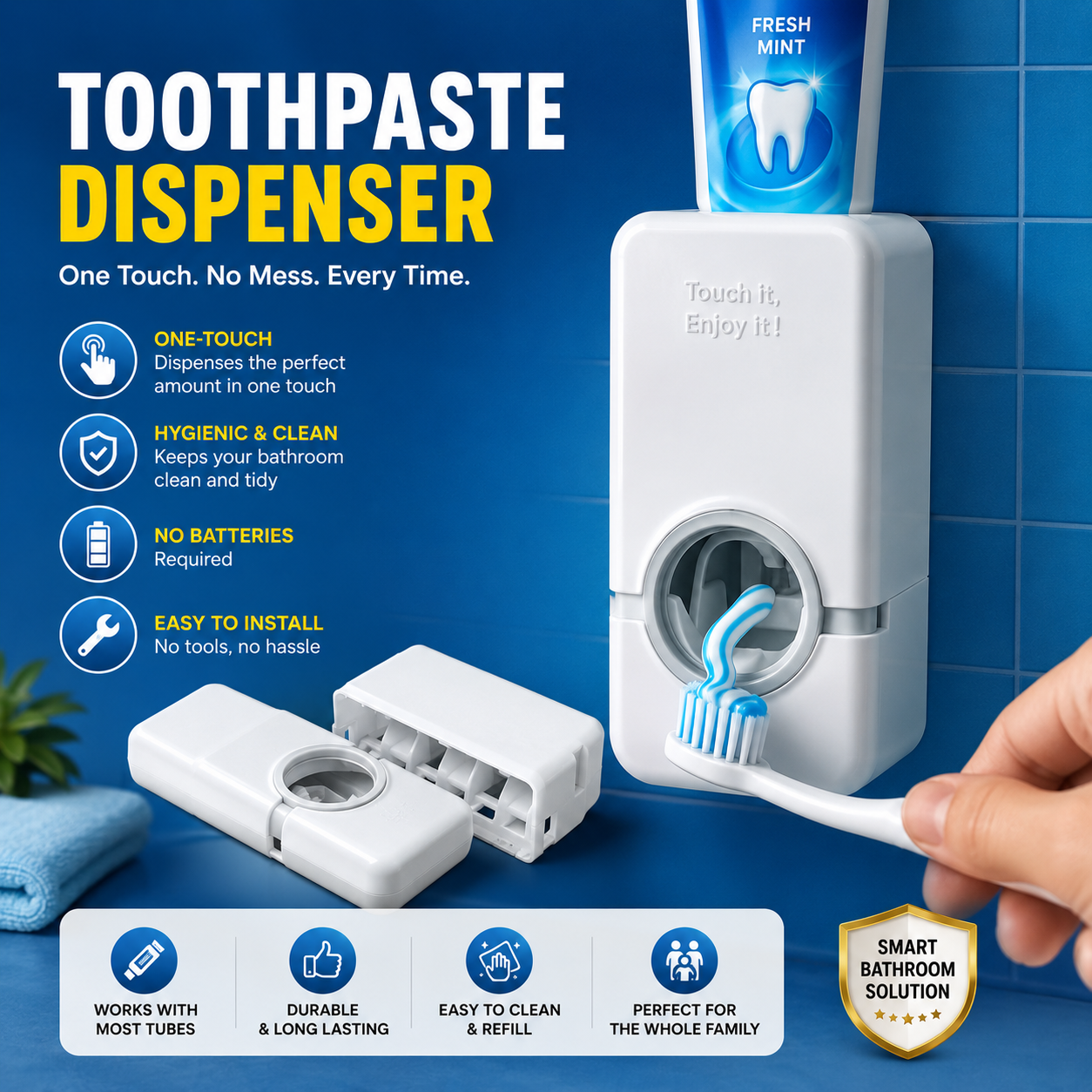 Automatic Toothpaste Dispenser &amp; 5-Slot Toothbrush Holder – Wall-Mounted Bathroom Organizer for Family Use