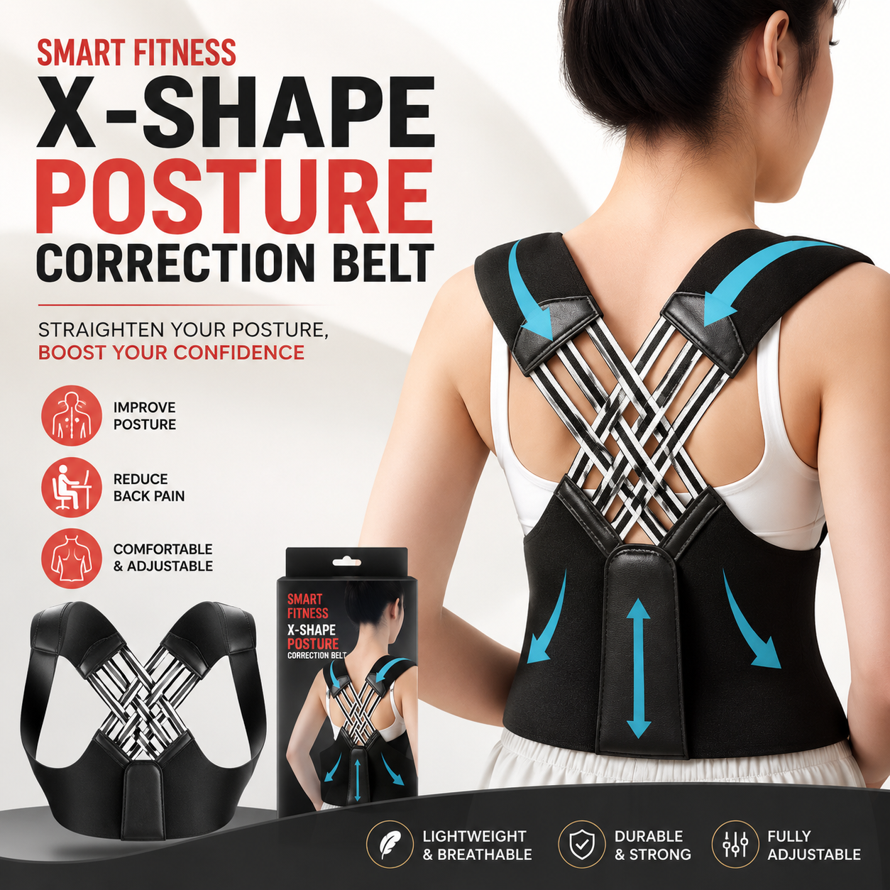 X-Shape Posture Corrector Belt – Adjustable Back Support Brace for Better Posture &amp; Back Pain Relief