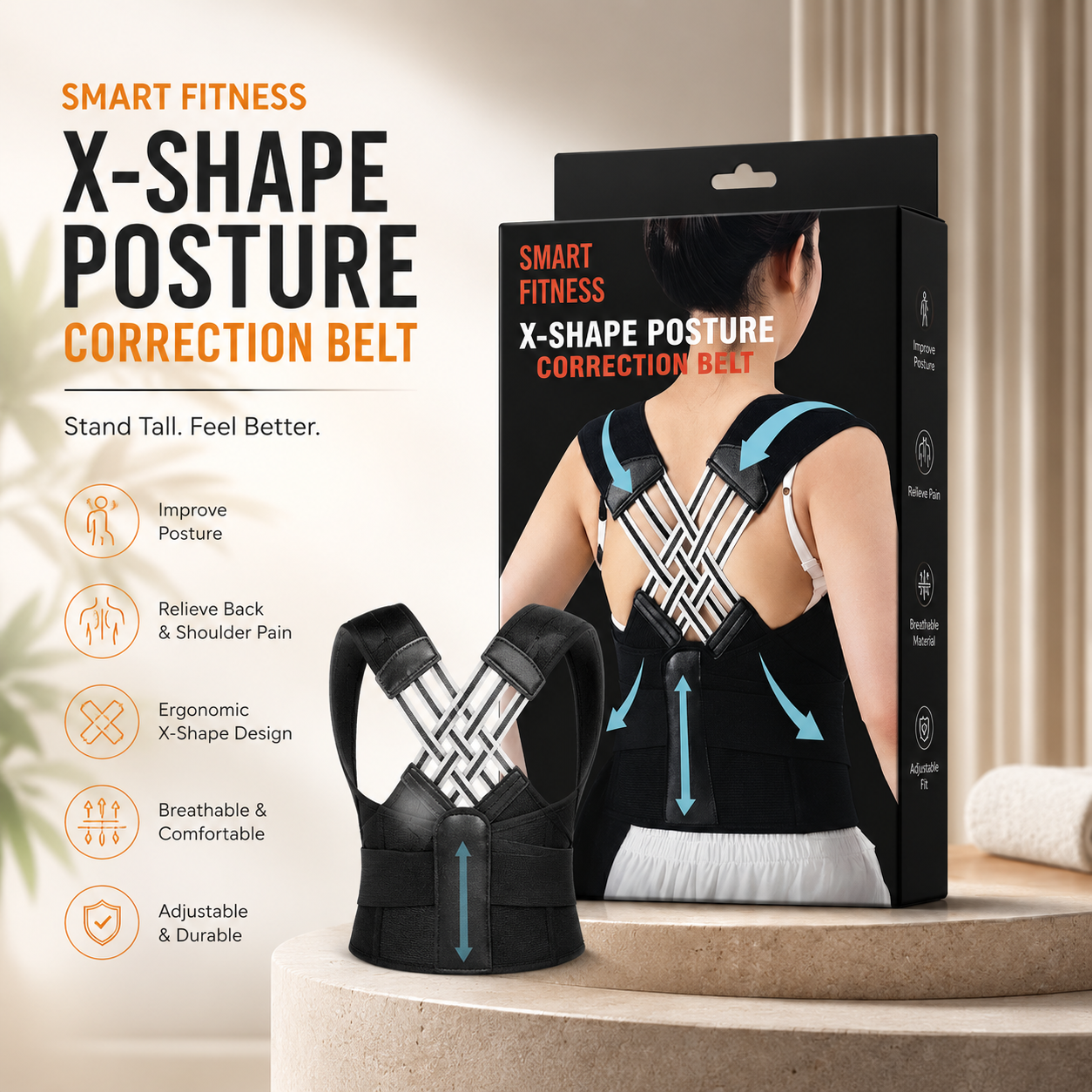 X-Shape Posture Corrector Belt – Adjustable Back Support Brace for Better Posture &amp; Back Pain Relief