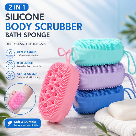 Premium Silicone Bath Body Scrubber Brush – Soft Exfoliating Shower Massage Brush with Hanging Loop