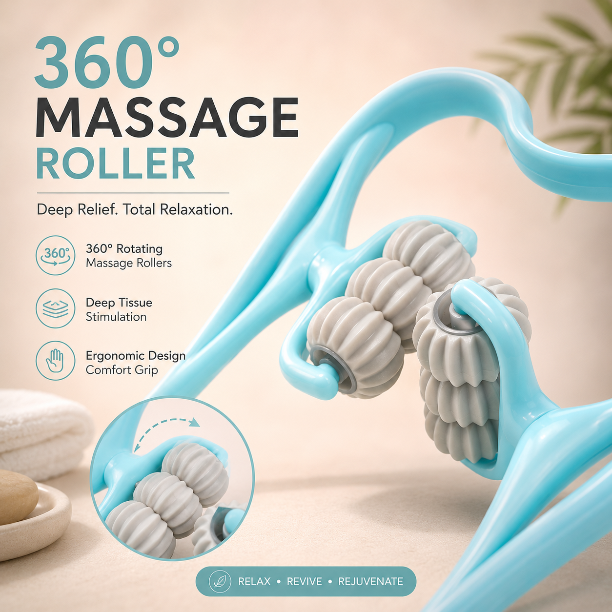 360° Neck &amp; Shoulder Massager Roller – Deep Tissue Muscle Relaxation &amp; Stress Relief Tool