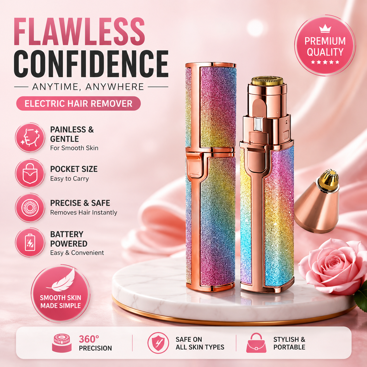 Portable Electric Facial Hair Remover for Women – Painless USB Rechargeable Mini Trimmer for Smooth &amp; Flawless Skin