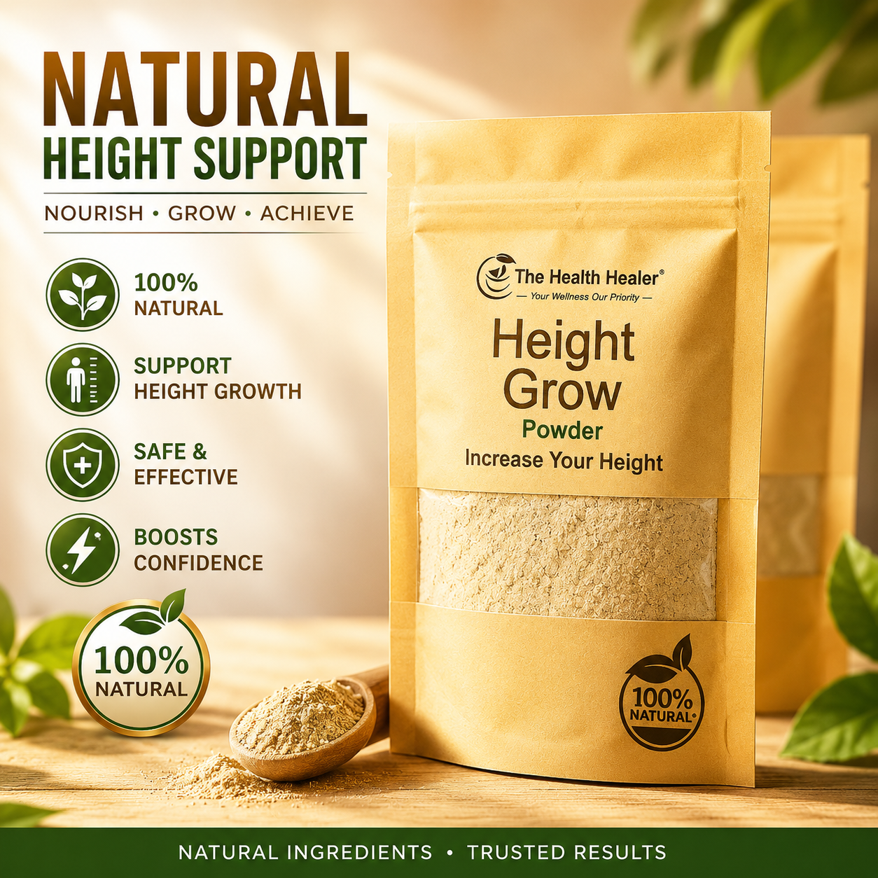 Height Grow Herbal Powder – Natural Wellness Supplement Blend for Teens &amp; Adults | 100% Natural Formula