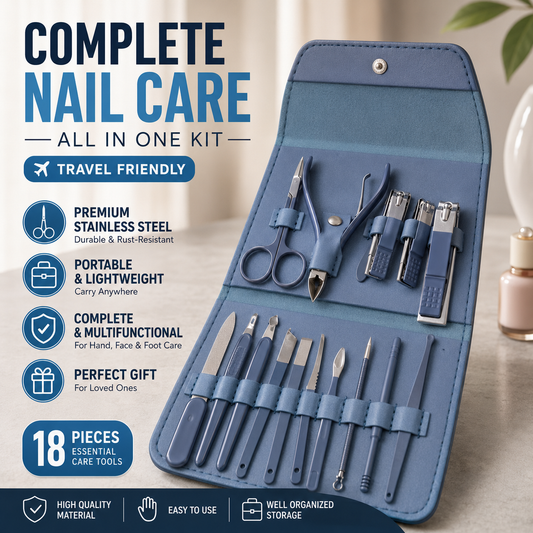 15-Piece Professional Nail Care Kit – Stainless Steel Manicure &amp; Pedicure Grooming Set with Travel Case