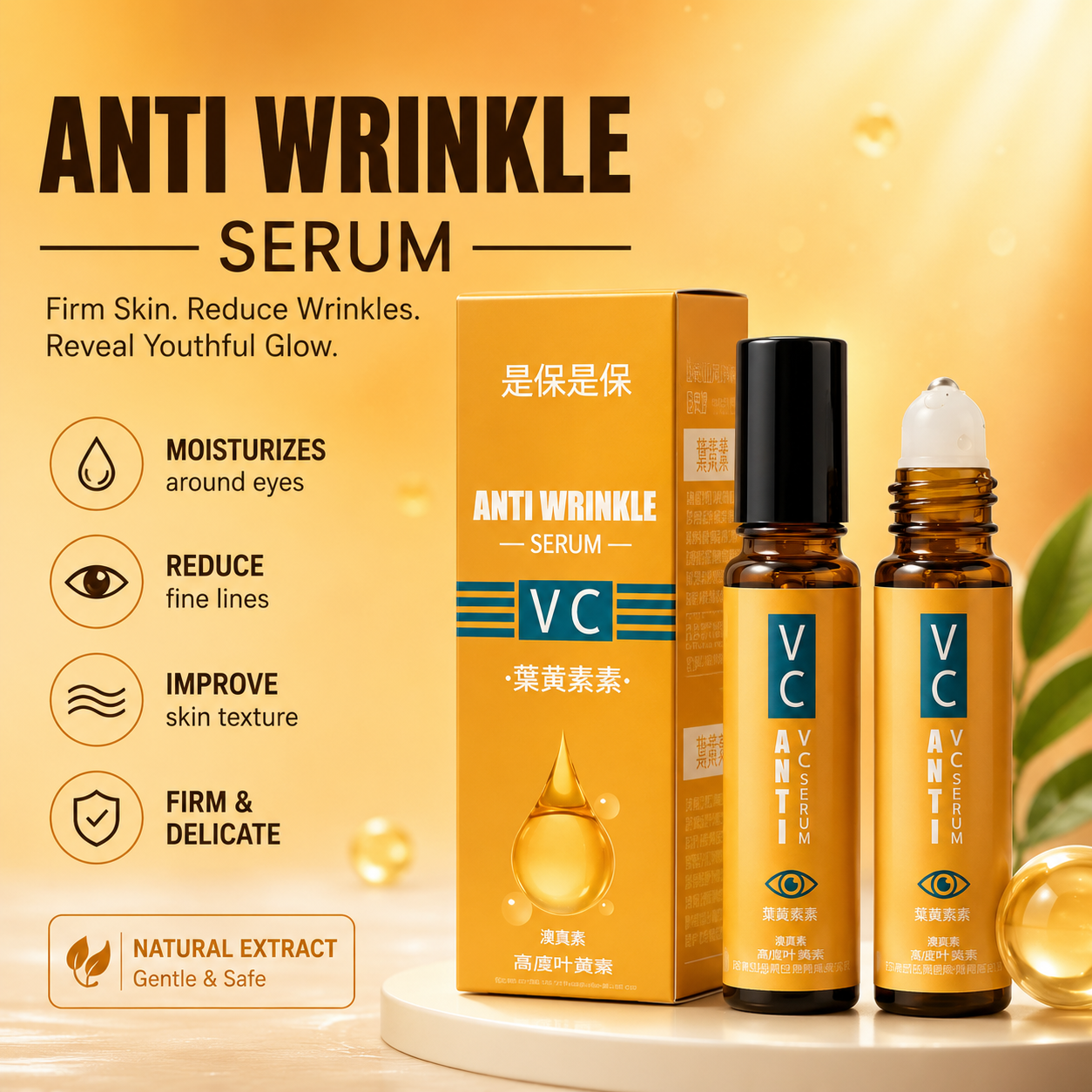 Vitamin C Anti-Wrinkle Serum Roll-On – Brightening &amp; Hydrating Facial Serum for Smooth, Youthful-Looking Skin