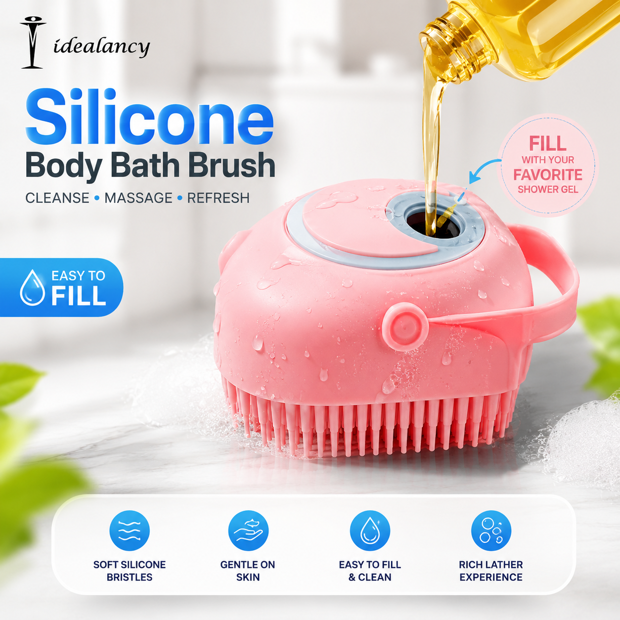 Premium Silicone Bath & Scalp Massage Brush – Soft Exfoliating Shower Scrubber for Adults, Kids & Pets