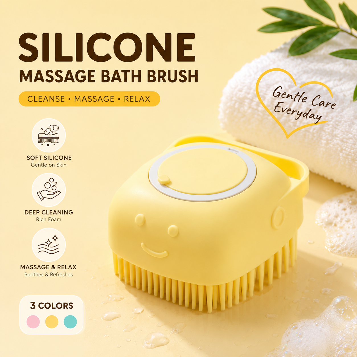 Premium Silicone Bath & Scalp Massage Brush – Soft Exfoliating Shower Scrubber for Adults, Kids & Pets