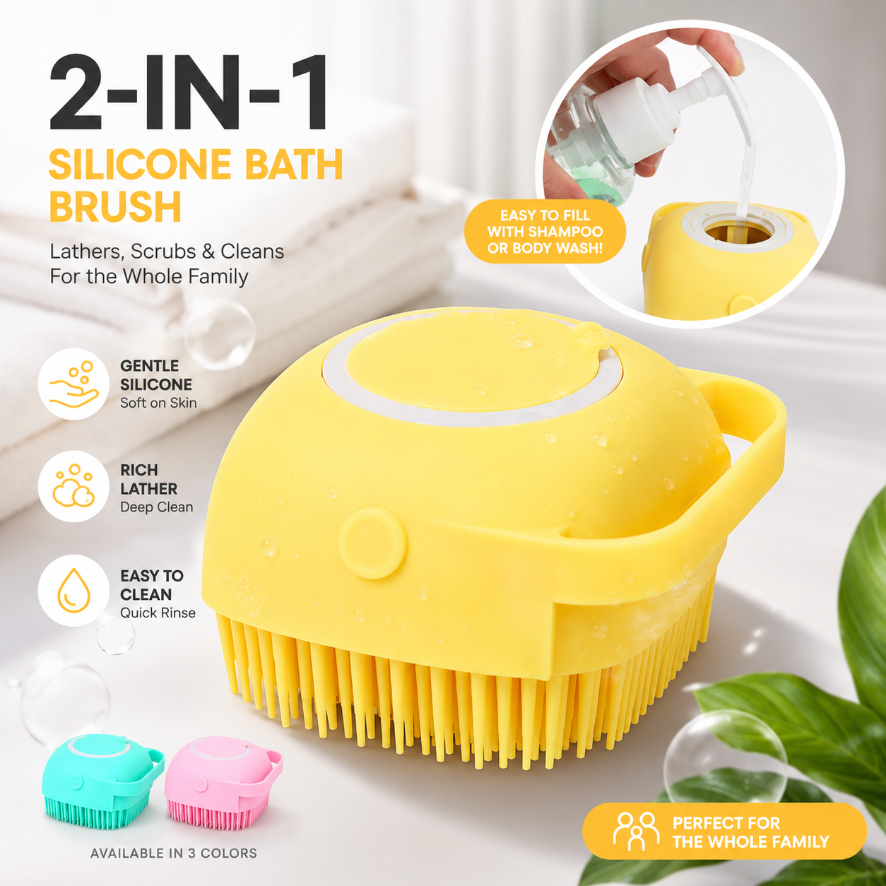 Premium Silicone Bath & Scalp Massage Brush – Soft Exfoliating Shower Scrubber for Adults, Kids & Pets