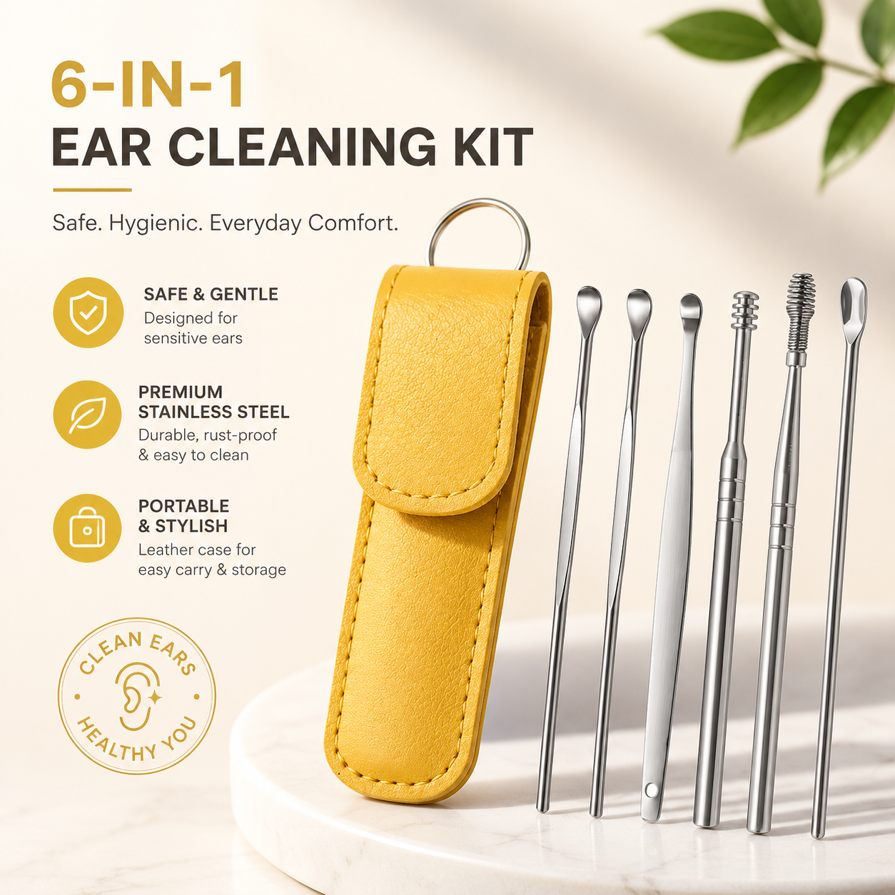 7-in-1 Stainless Steel Ear Cleaning Kit – Professional Ear Wax Removal Tool Set with Portable Leather Case