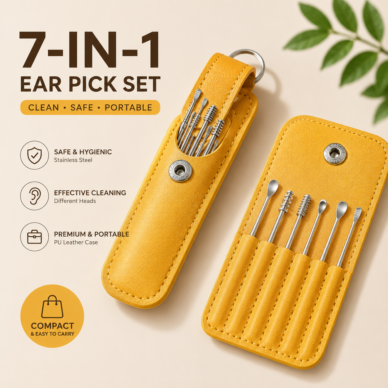 7-in-1 Stainless Steel Ear Cleaning Kit – Professional Ear Wax Removal Tool Set with Portable Leather Case