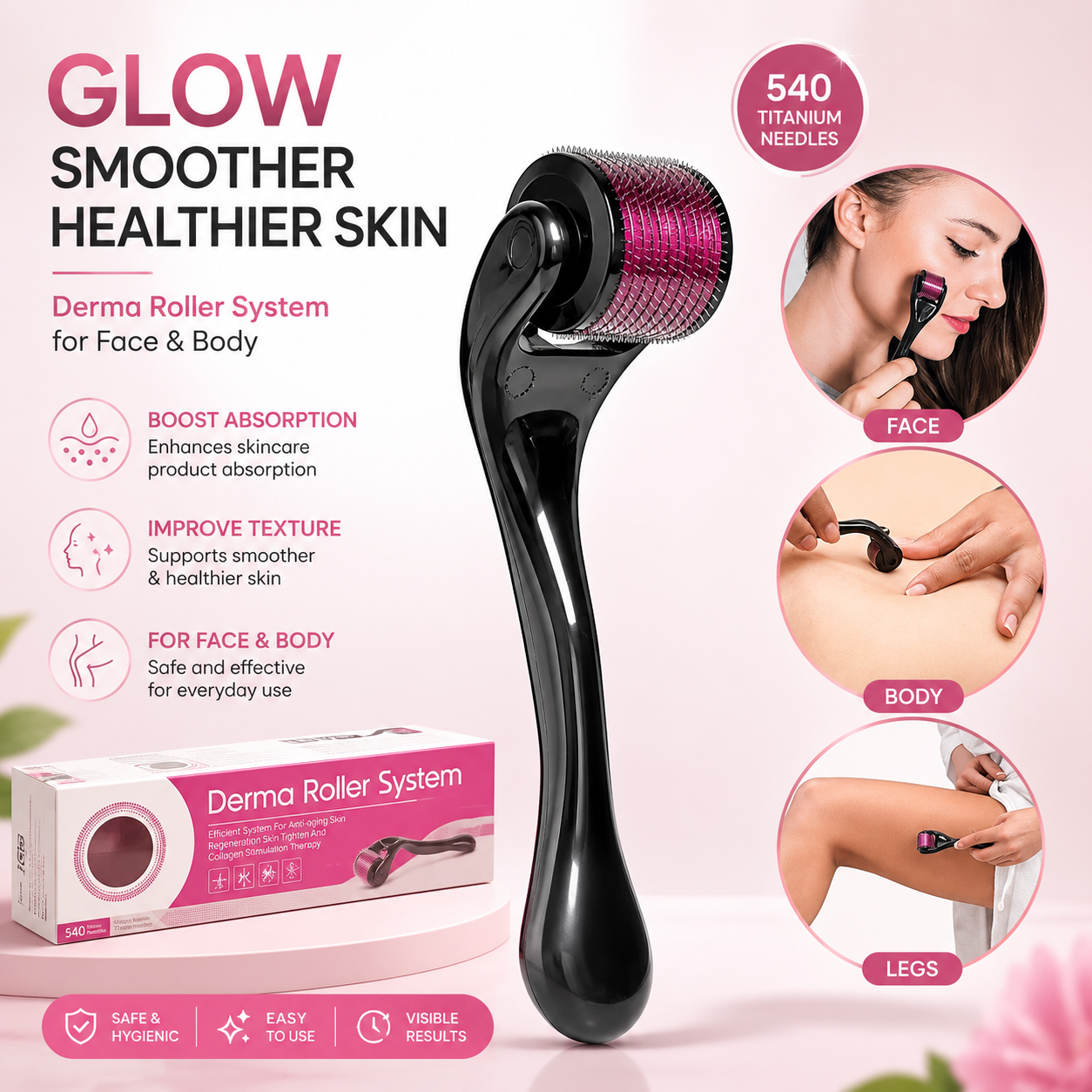 540 Needle Derma Roller – Professional Microneedling Skincare Tool for Face, Beard &amp; Hair Growth