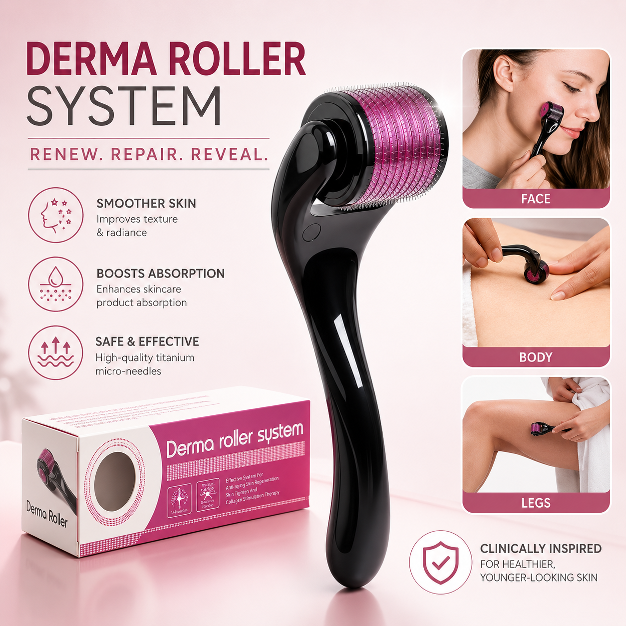 540 Needle Derma Roller – Professional Microneedling Skincare Tool for Face, Beard &amp; Hair Growth