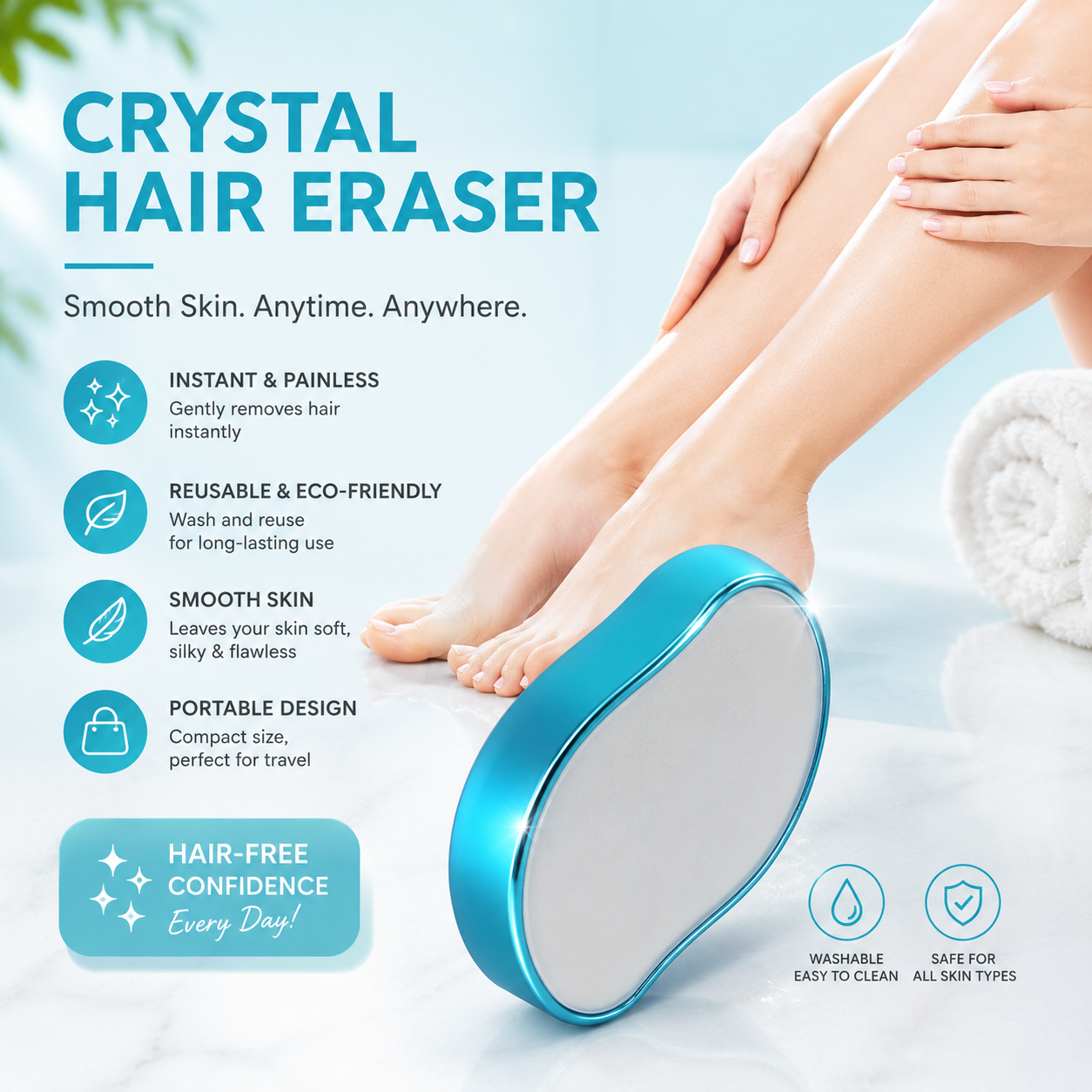 Crystal Hair Eraser – Reusable Painless Hair Removal Tool for Smooth &amp; Silky Skin