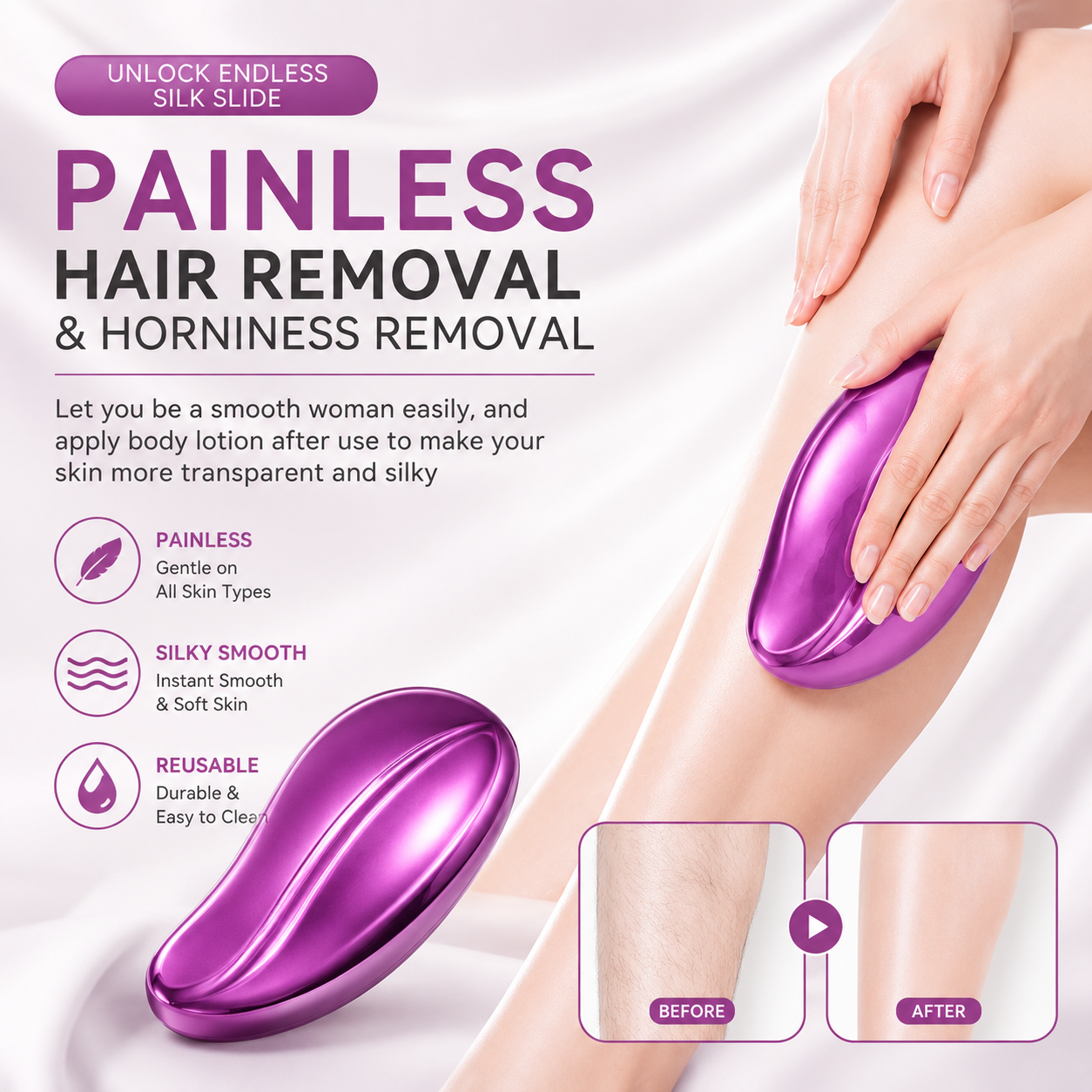 Crystal Hair Eraser – Reusable Painless Hair Removal Tool for Smooth &amp; Silky Skin
