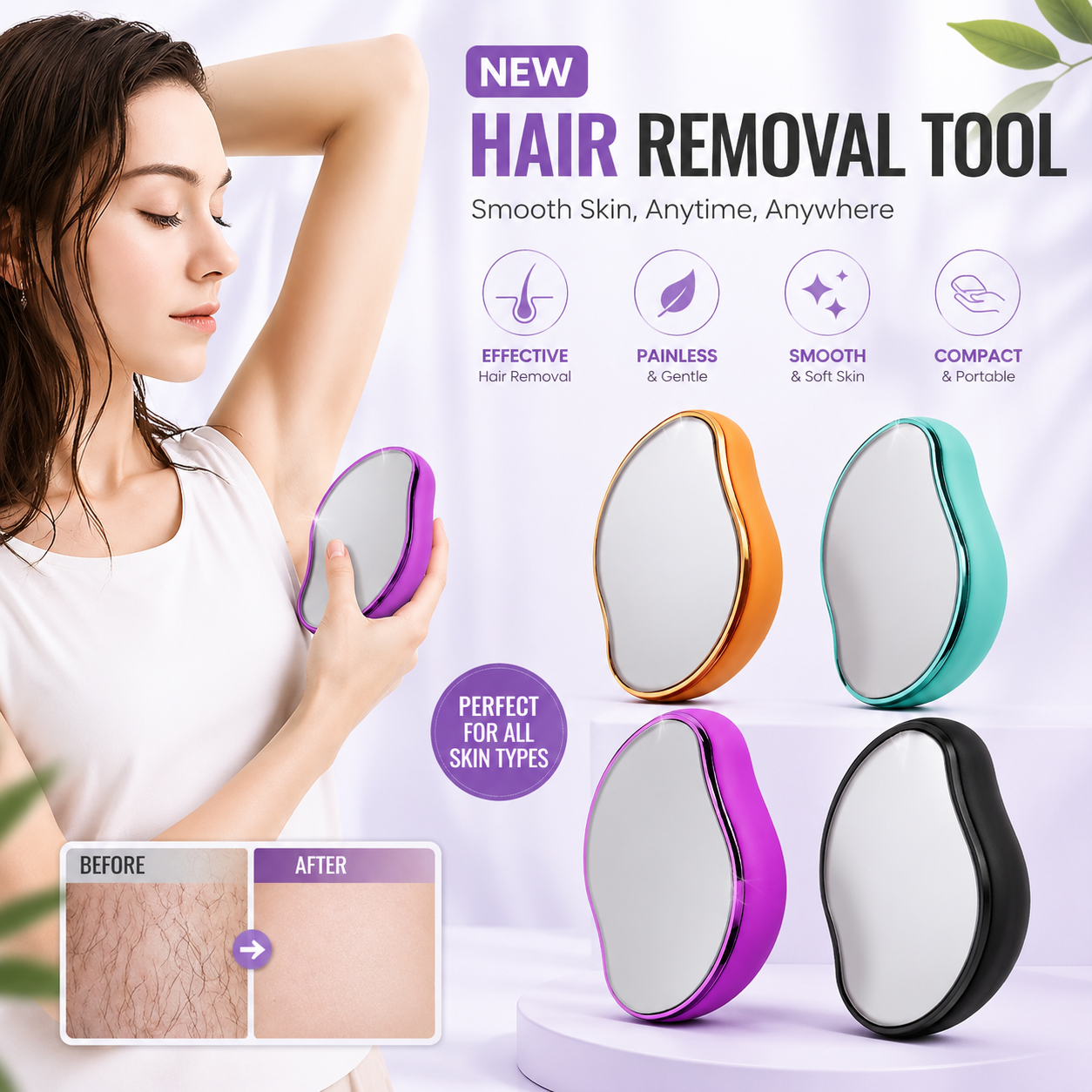 Crystal Hair Eraser – Reusable Painless Hair Removal Tool for Smooth &amp; Silky Skin