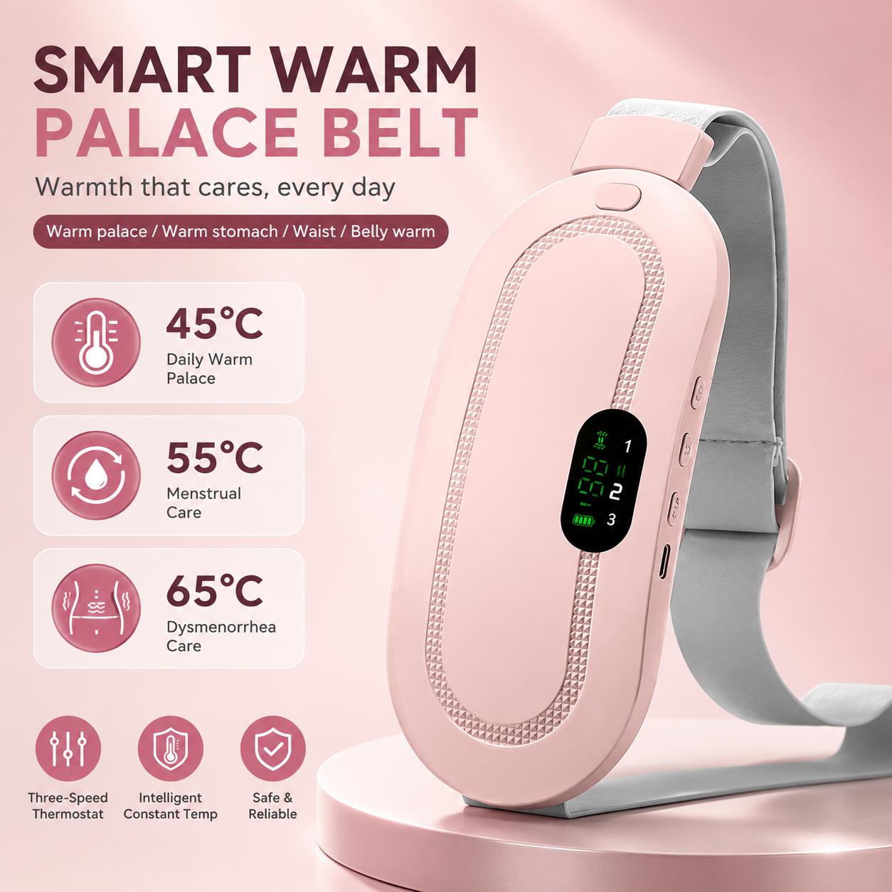 Portable Menstrual Heating Pad Belt for Women – Electric Period Pain Relief Belt with 3 Heat Levels &amp; 4 Massage Modes