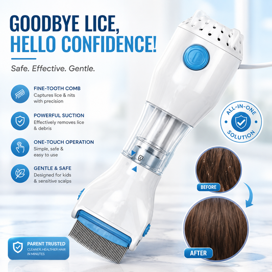 V-Comb Electric Lice Removal Comb – Chemical-Free Vacuum Head Lice &amp; Egg Removal System for Kids &amp; Adults