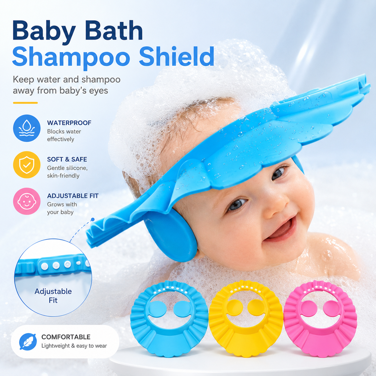 Baby Shampoo Shower Cap – Adjustable Waterproof Bath Visor for Tear-Free Hair Washing