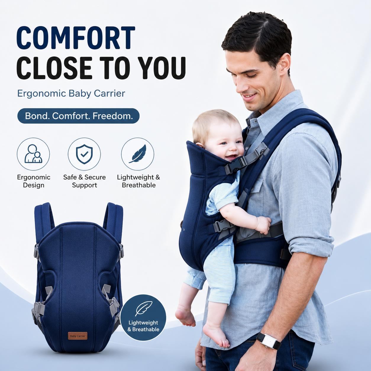 Ergonomic Baby Carrier – Adjustable Infant Front Carrier with Waist Support for Newborns &amp; Toddlers