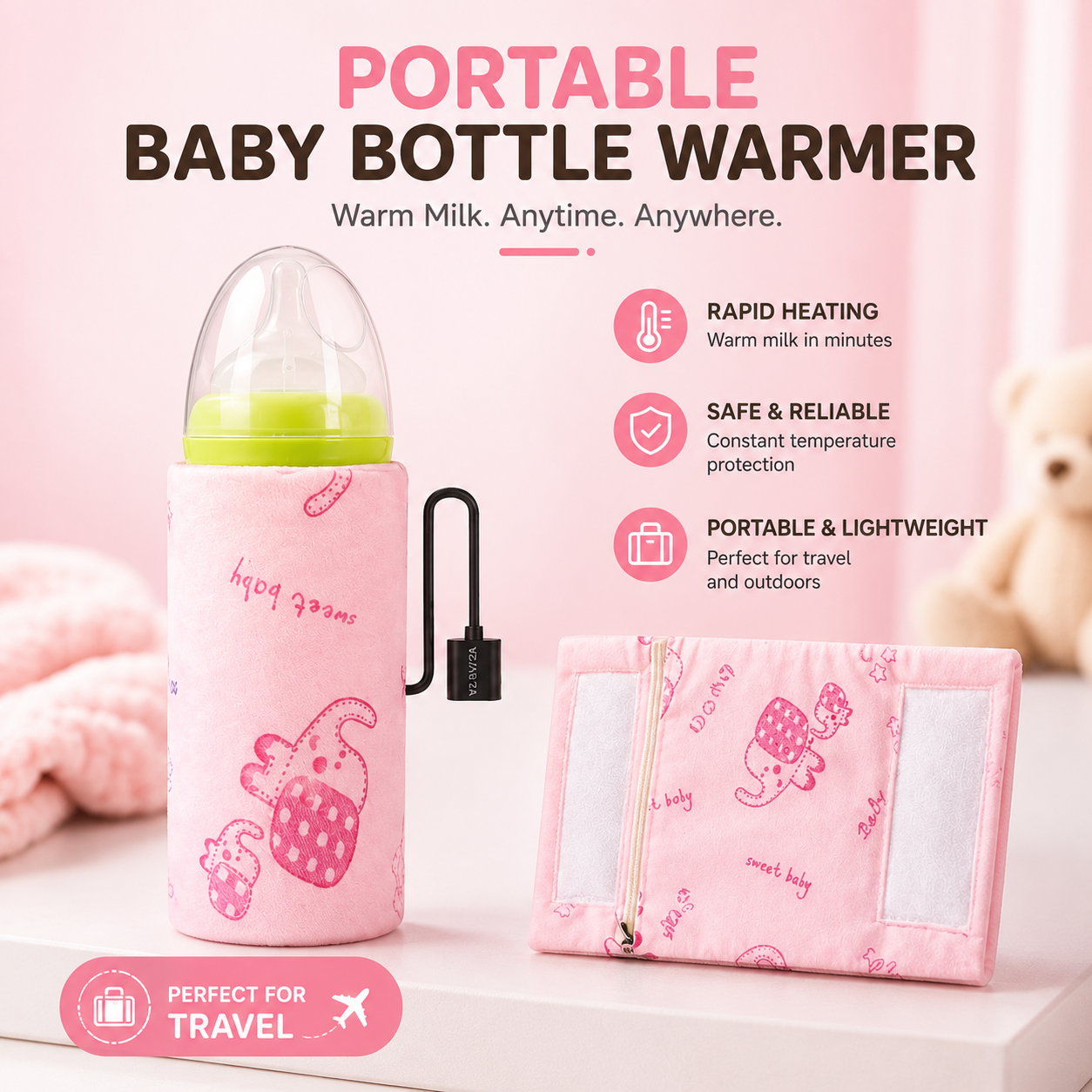 USB Baby Bottle Warmer Sleeve – Portable Milk Heating Cover for Baby Feeding Bottles