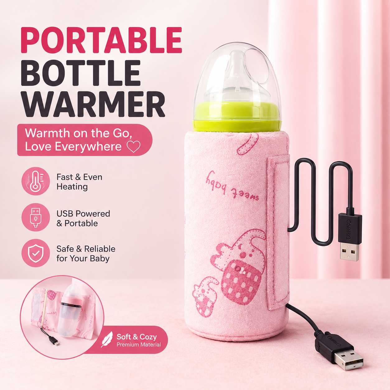 USB Baby Bottle Warmer Sleeve – Portable Milk Heating Cover for Baby Feeding Bottles