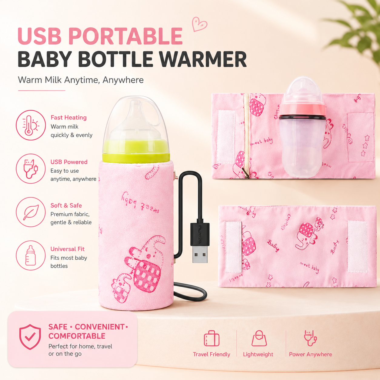 USB Baby Bottle Warmer Sleeve – Portable Milk Heating Cover for Baby Feeding Bottles