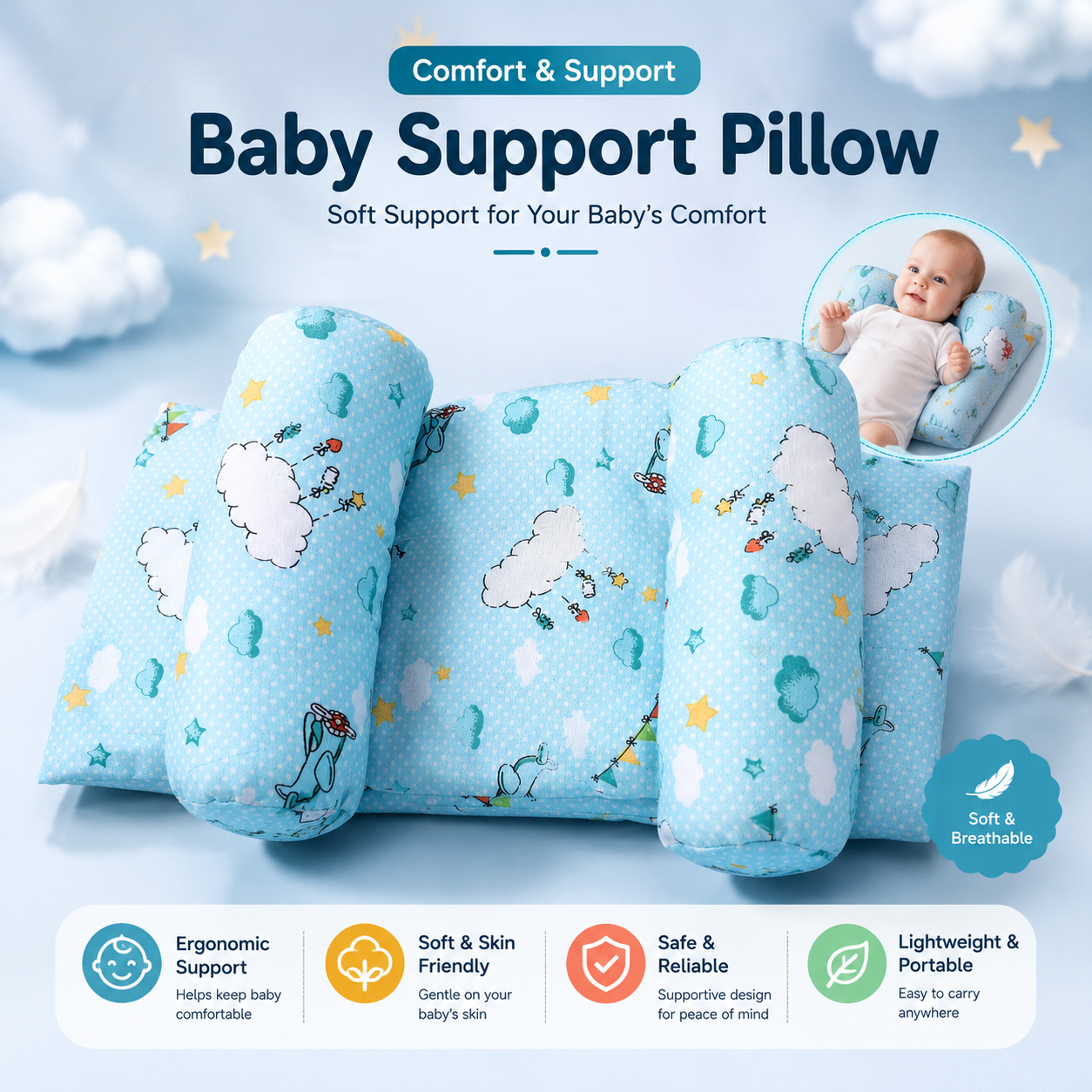 Baby Anti-Roll Sleep Pillow – Adjustable Newborn Side Support Cushion for Safe &amp; Comfortable Sleeping