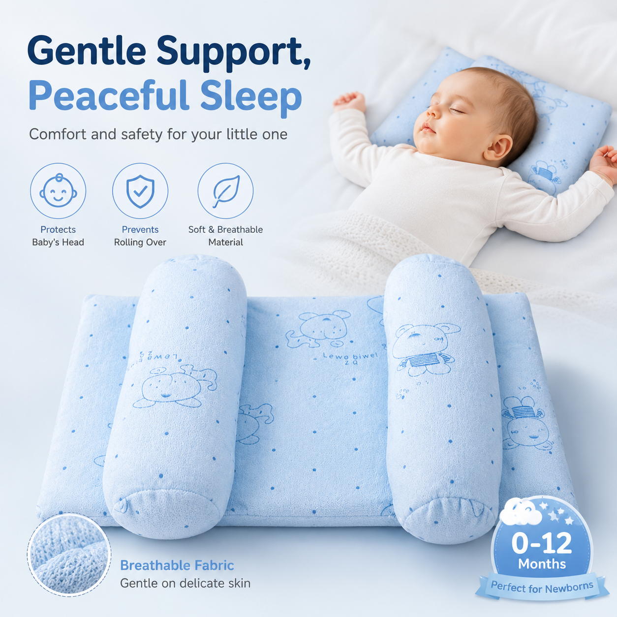 Baby Anti-Roll Sleep Pillow – Adjustable Newborn Side Support Cushion for Safe &amp; Comfortable Sleeping