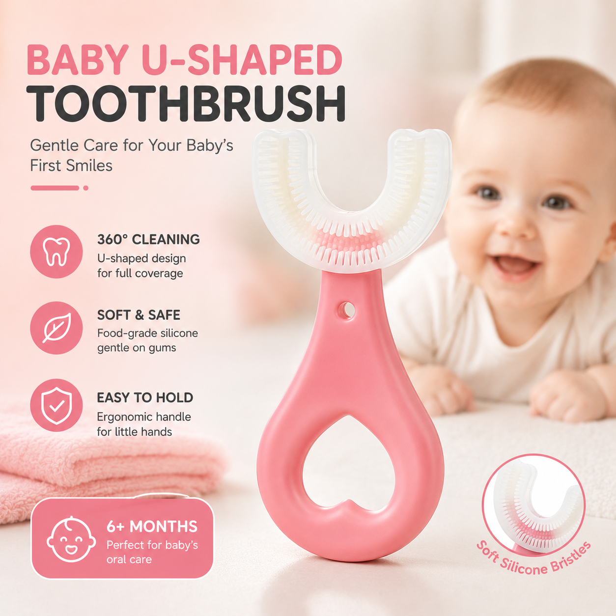 U-Shaped Baby Toothbrush – 360° Silicone Training Toothbrush for Toddlers &amp; Kids