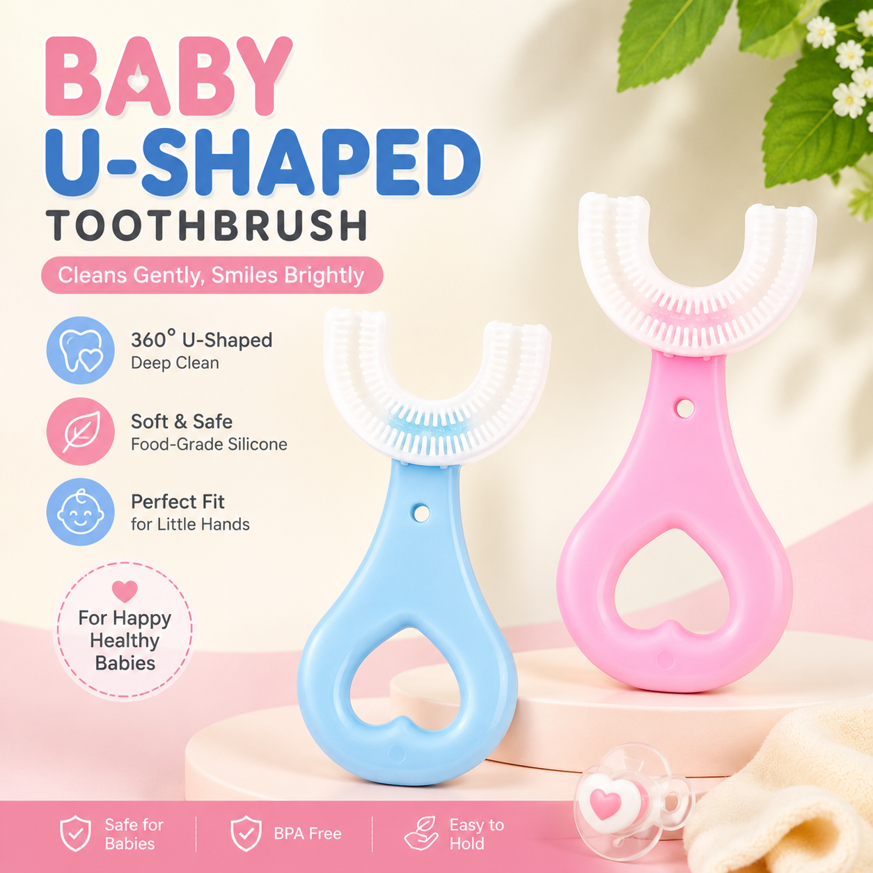 U-Shaped Baby Toothbrush – 360° Silicone Training Toothbrush for Toddlers &amp; Kids