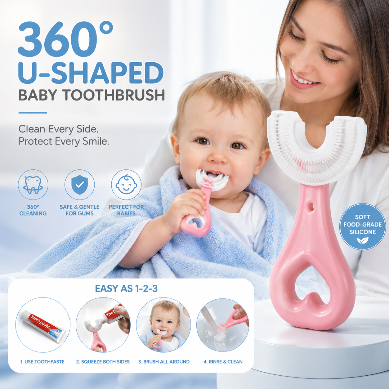 U-Shaped Baby Toothbrush – 360° Silicone Training Toothbrush for Toddlers &amp; Kids
