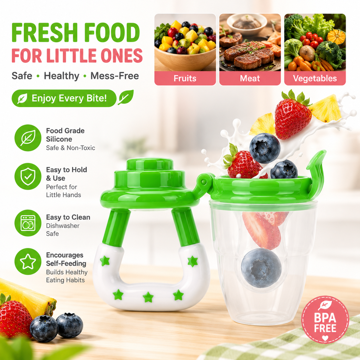 Baby Fruit Feeder Pacifier – Silicone Fresh Food Feeder &amp; Teething Soother for Infants