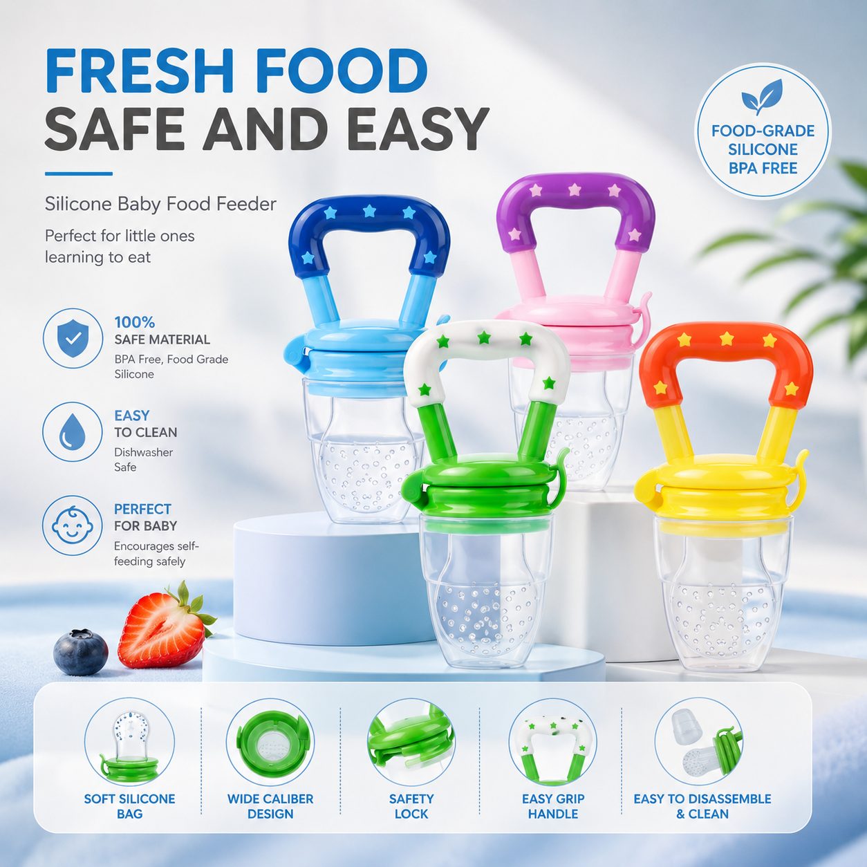 Baby Fruit Feeder Pacifier – Silicone Fresh Food Feeder &amp; Teething Soother for Infants