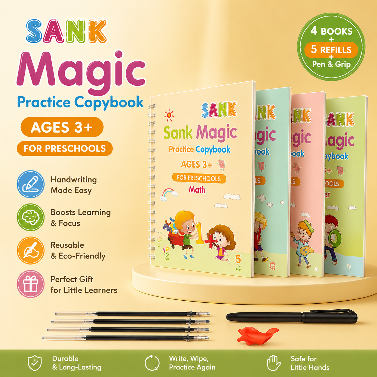 Magic Reusable Practice Copybook Set – Educational Handwriting &amp; Drawing Workbook for Kids Ages 3+