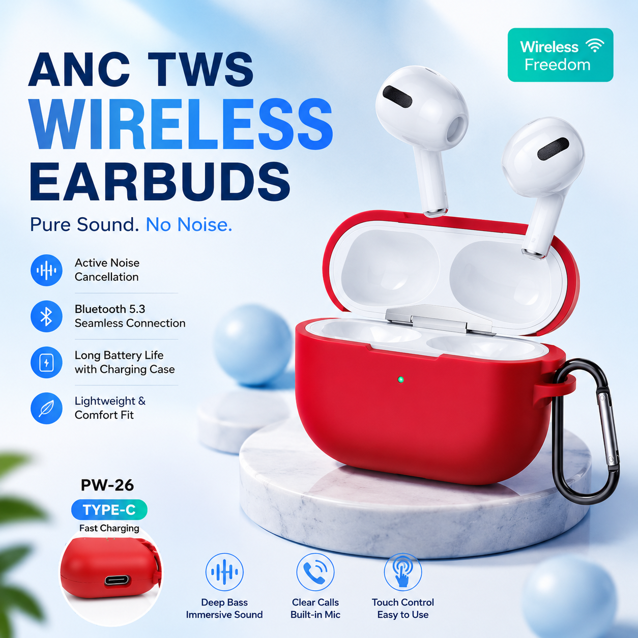 JOYROOM JR-T03S Plus TWS Wireless Earbuds – Bluetooth 5.1 Earphones with Charging Case &amp; Deep Bass Sound