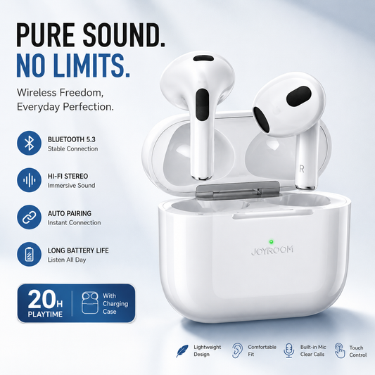 JOYROOM JR-T03S Plus TWS Wireless Earbuds – Bluetooth 5.1 Earphones with Charging Case &amp; Deep Bass Sound