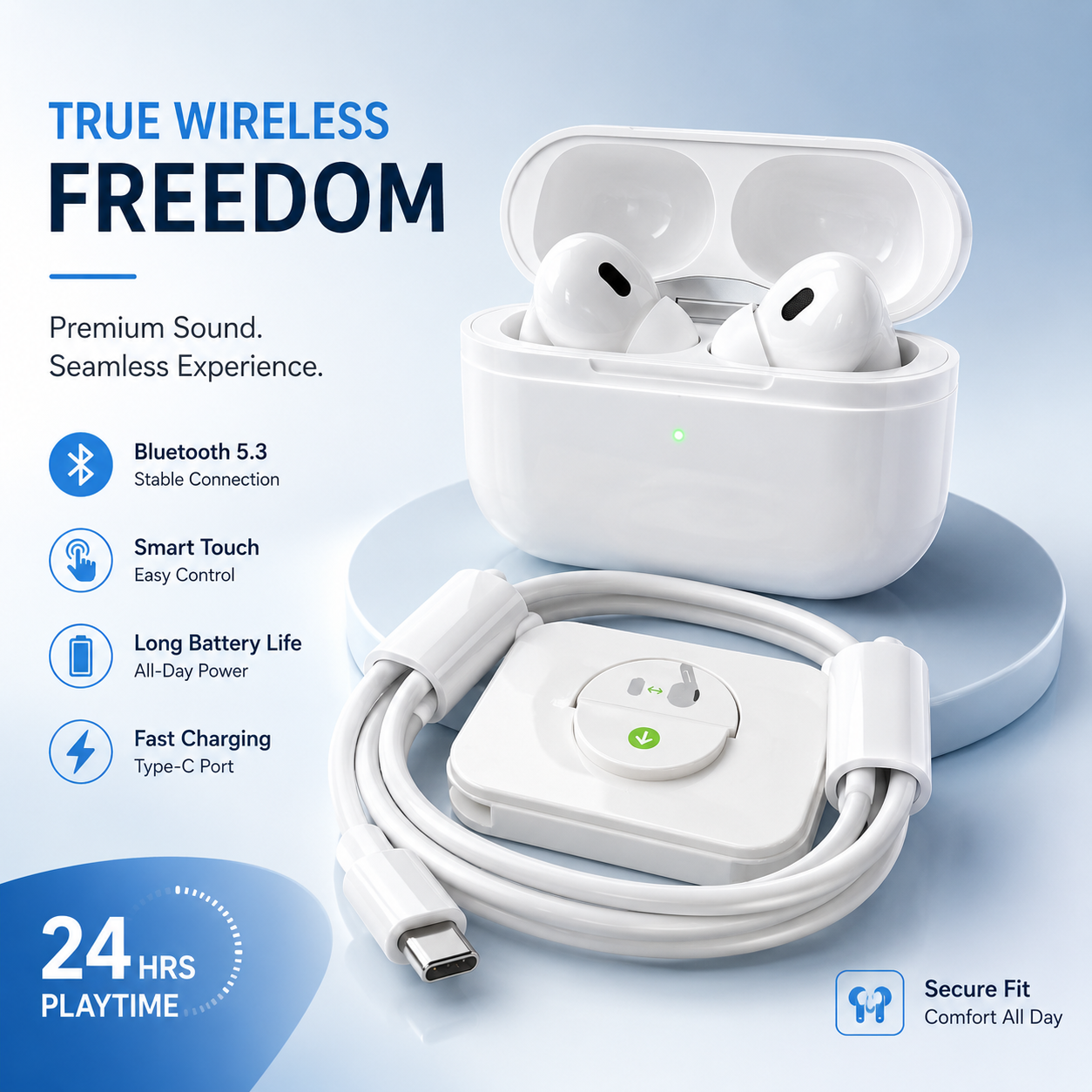 ANC Wireless Earbuds Pro – Active Noise Cancellation Bluetooth Earphones with Premium Sound &amp; Charging Case