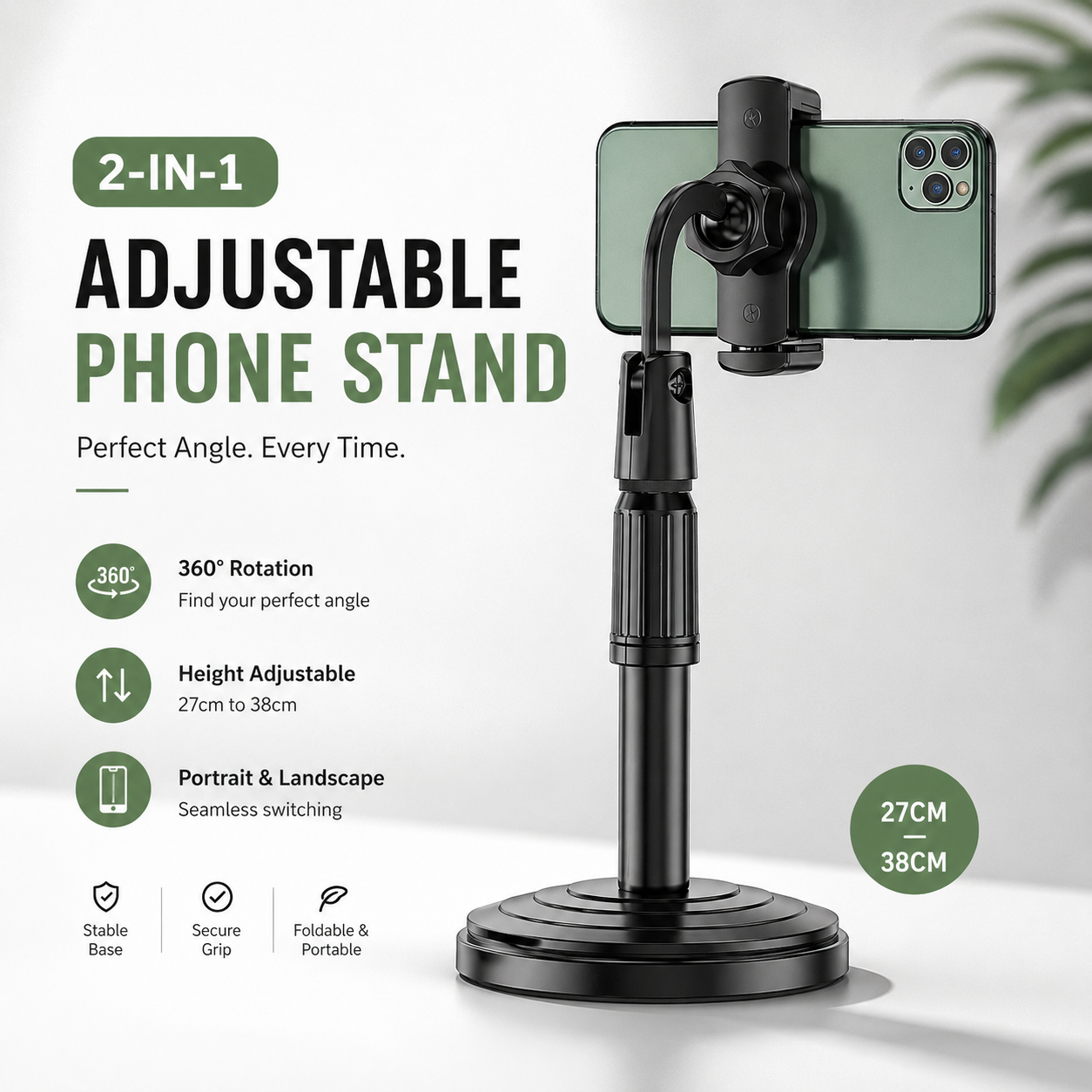 360° Adjustable Mobile Phone Stand &amp; Live Streaming Holder – Height Adjustable Desktop Stand for Video Calls, Recording &amp; Content Creation