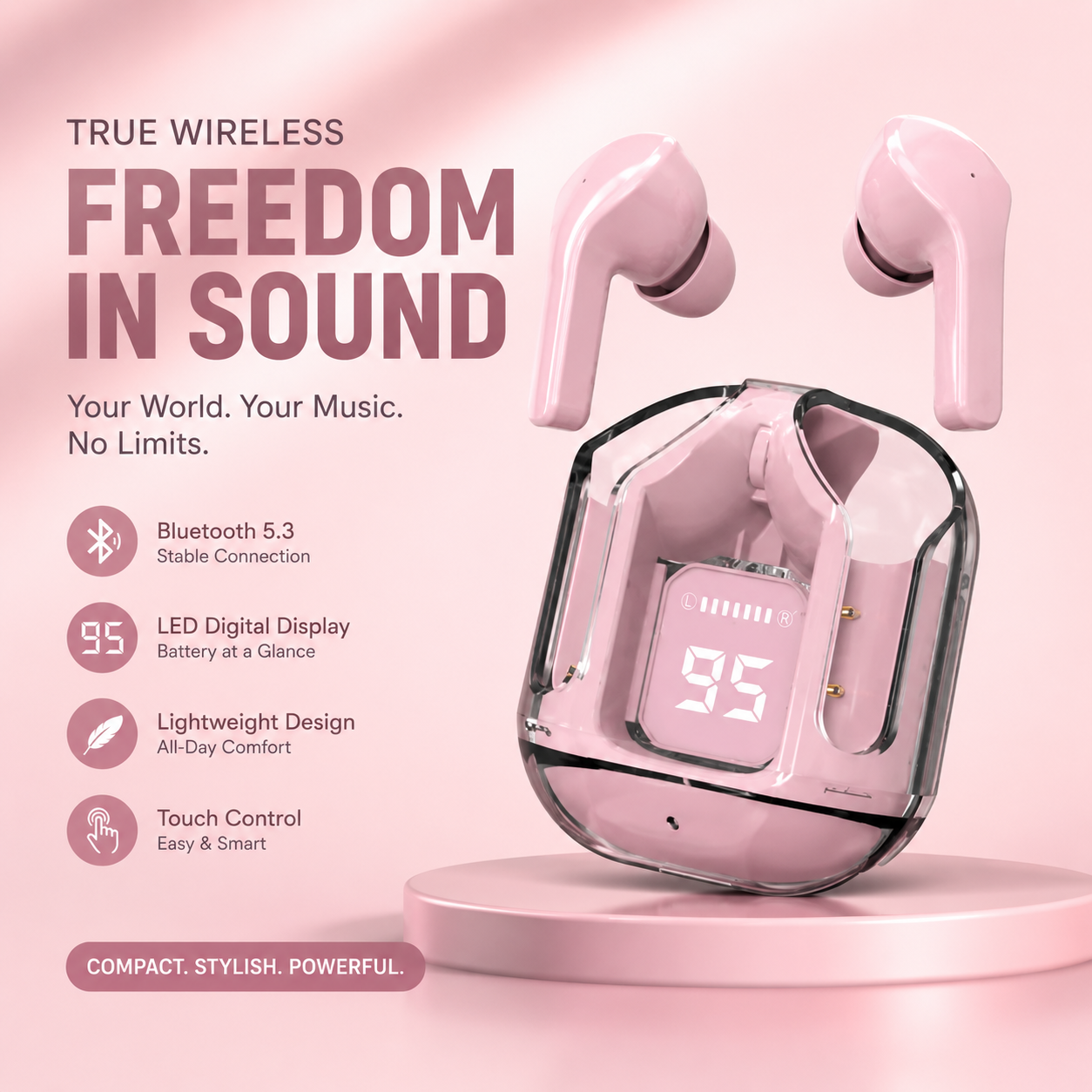 ElixPods Air31 Wireless Earbuds – LED Digital Display, Deep Bass Sound &amp; Bluetooth 5.3