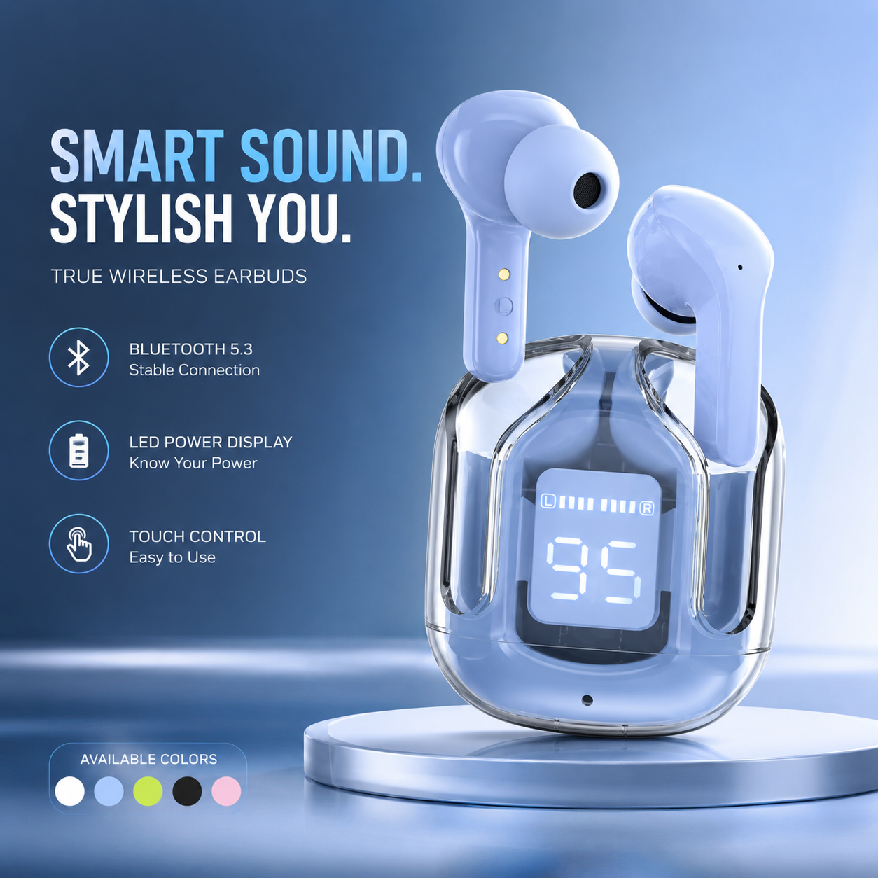 ElixPods Air31 Wireless Earbuds – LED Digital Display, Deep Bass Sound &amp; Bluetooth 5.3
